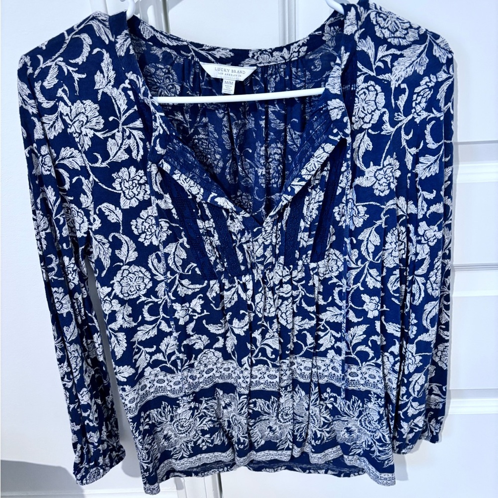 Lucky Brand Blue and White Floral Blouse